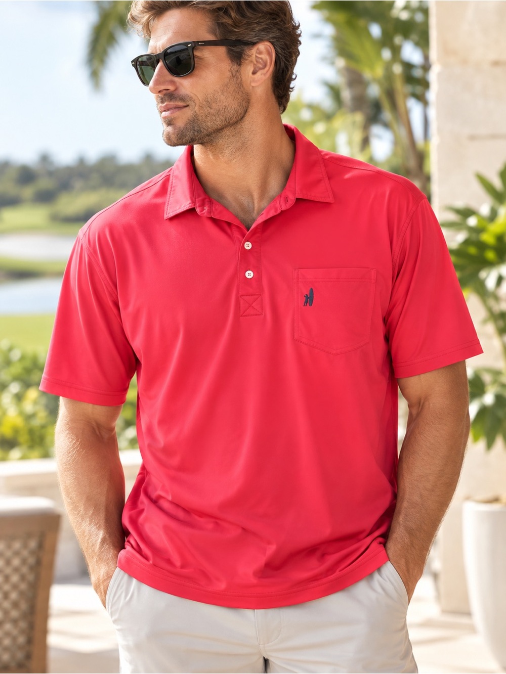 Johnnie-O Prep-Formance Red Pocket Golf Polo Menโs XL Stretch #553
